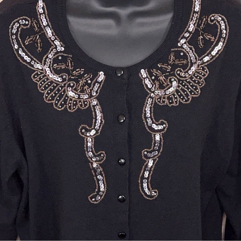 16w/18w Apostrophe Black Angora Blend Beaded Cardigan Sweater Knit